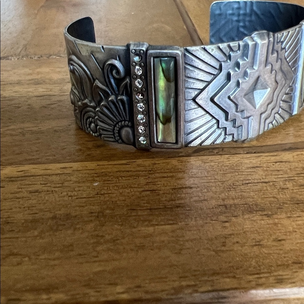 Abalone and gemstone sterling cuff flexible adjustable